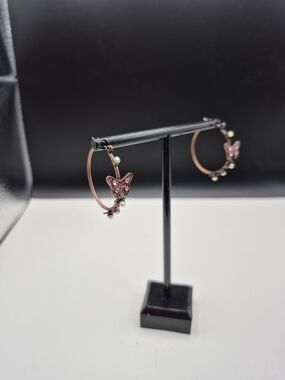 Delicate Pink Butterfly Hoop Earrings - Women Jewelry